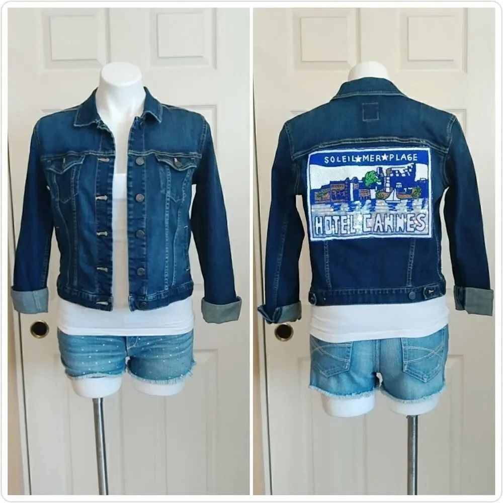 Gap embellished Icon Hotel de Cannes dark denim jacket sz S